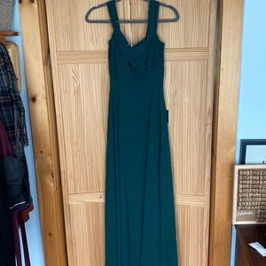 Emerald full length wedding guest dress